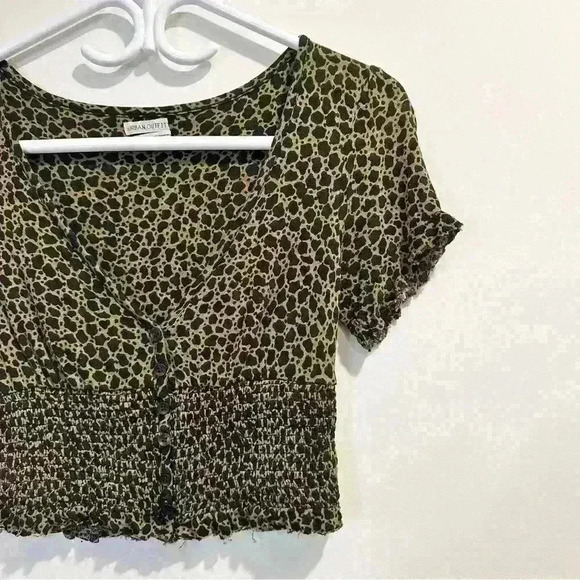 Urban Outfitters | womens small leopard print crop top with  ruffles and buttons - Picture 2 of 5